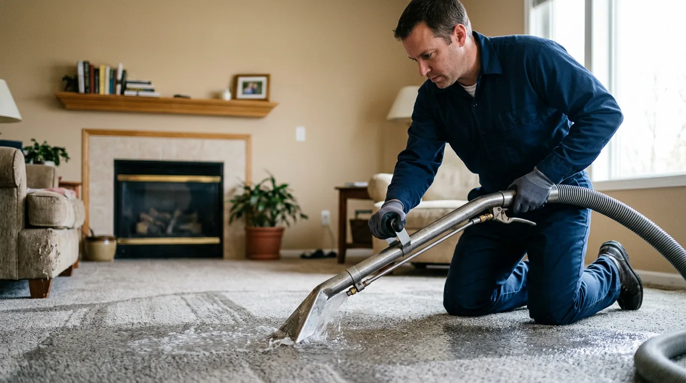Water damage restoration technician working near Palatine, IL